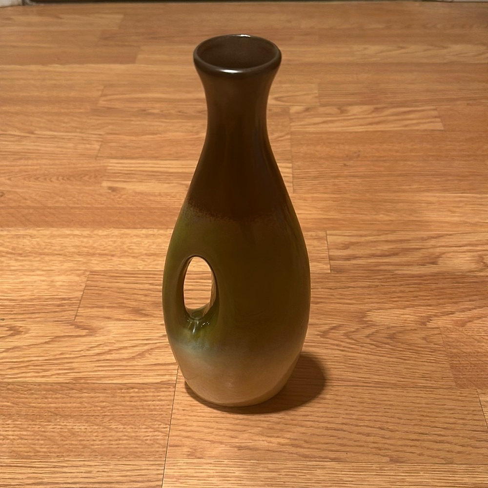 Ceramic Vase with handle (brown, green, tan)